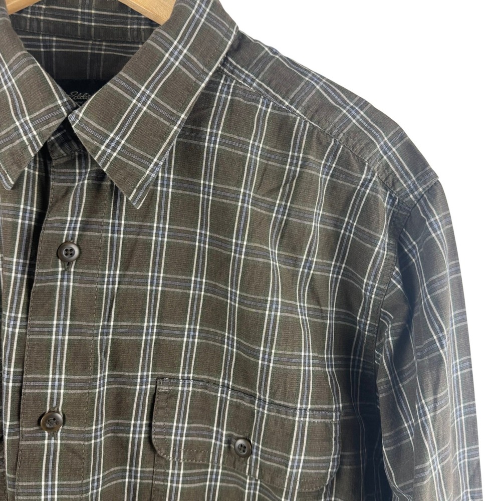 Eddie Bauer Mens Plaid Long Sleeve Button‎ Up Shirt Brown Blue White Size L